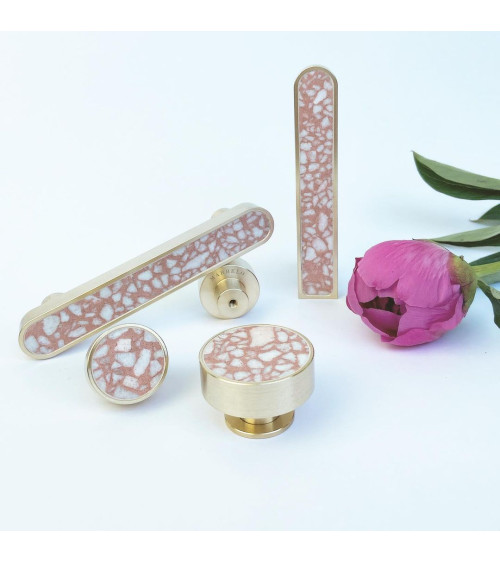 Brass and Pink Terrazzo Furniture Knob designer handle large model