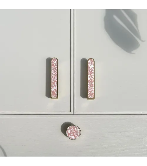 Brass and Pink Terrazzo Furniture Knob designer handle large model