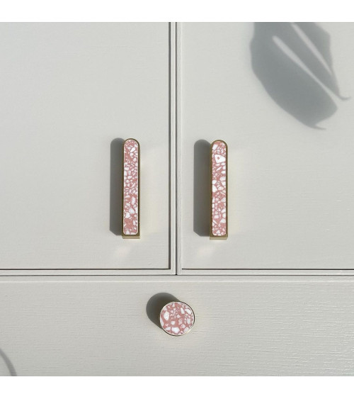 Brass and Pink Terrazzo Furniture Knob designer handle large model