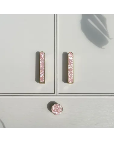 Brass and Pink Terrazzo furniture knob designer handle front view mounted on furniture