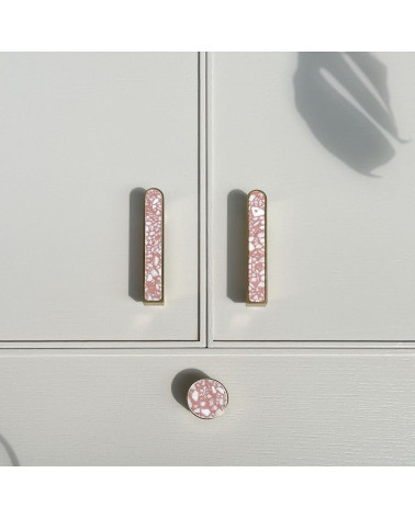Brass and Pink Terrazzo furniture knob designer handle front view mounted on furniture