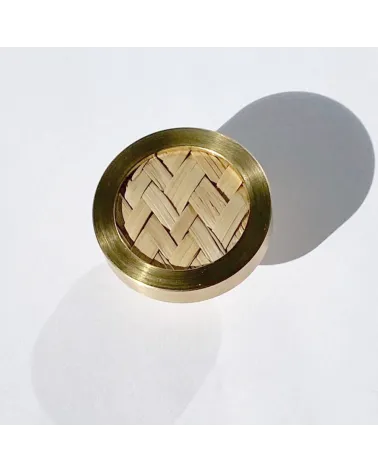Brass and marine botanicals furniture knob designer handle top view slightly angled with shadow