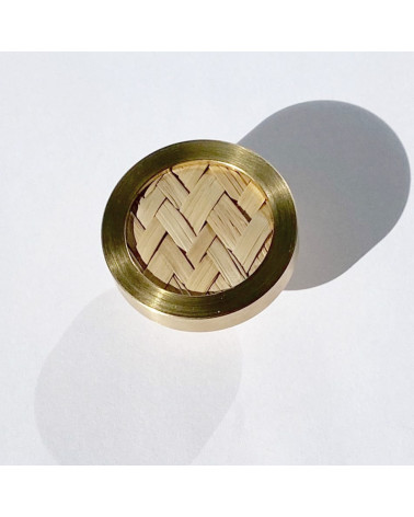 Brass and marine botanicals furniture knob designer handle top view slightly angled with shadow