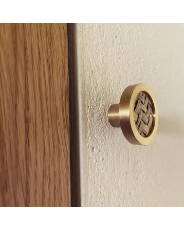 Brass and marine herbarium furniture knob designer handle side view mounted on furniture