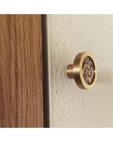 Brass and marine herbarium furniture knob designer handle side view mounted on furniture