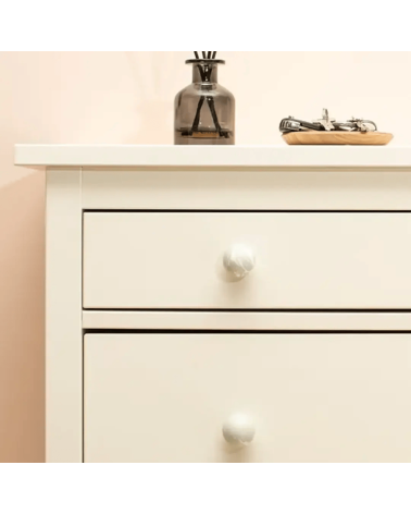 Mistel beech wood furniture knob designer handle front view fixed on the front of a chest of drawers
