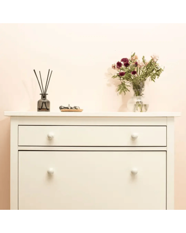 Mistel beech wood furniture knob designer handle fixed on a pink chest of drawers