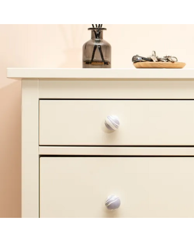 Lavender beech wood furniture knob designer handle front view mounted on a pink piece of furniture