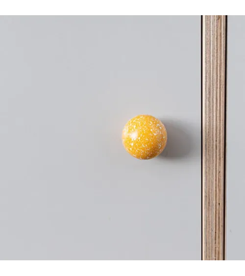 Beech wood furniture knob in yellow/white Mix designer handle