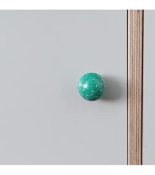 Beech wood furniture knob in green/white Mix designer handle