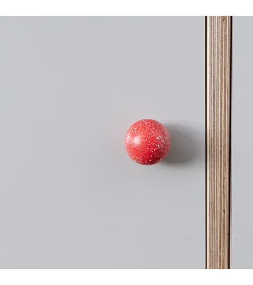 Beech wood furniture knob in dark pink/white Mix designer handle