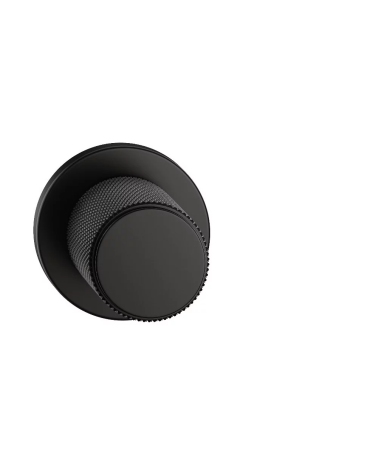 Textured black Time designer door knob front view