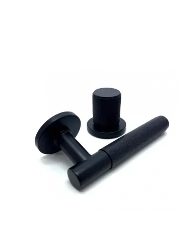 Asymmetric duo textured black Time designer door handle and knob