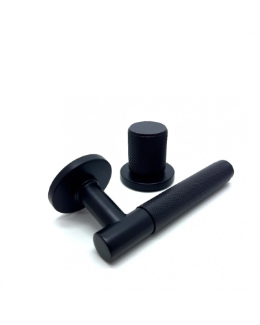 Asymmetric duo textured black Time designer door handle and knob