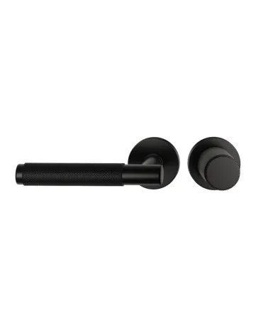 Asymmetric duo textured black Time designer door handle and knob front view