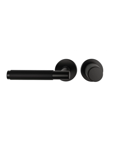 Asymmetric duo textured black Time designer door handle and knob front view