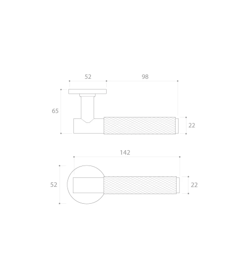 Asymmetric duo textured black Time designer door handle and knob aligned horizontally