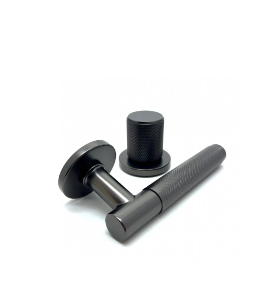 Asymmetric duo textured graphite Time door handle and knob design handle front view