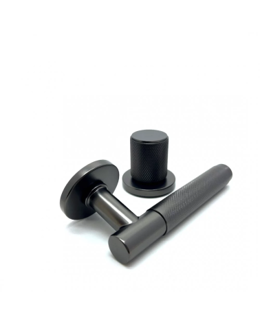 Asymmetric duo textured graphite Time designer door handle and knob