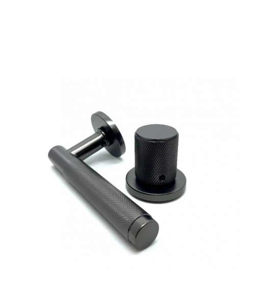Asymmetric duo textured graphite Time door handle and knob design handle front view