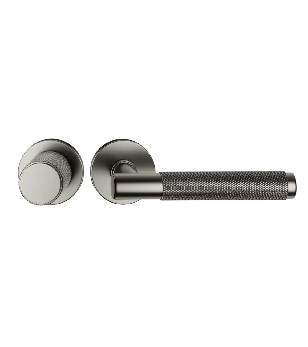 Asymmetric duo textured graphite Time door handle and knob design handle front view