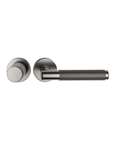 Asymmetric duo textured graphite Time door handle and knob design handle front view