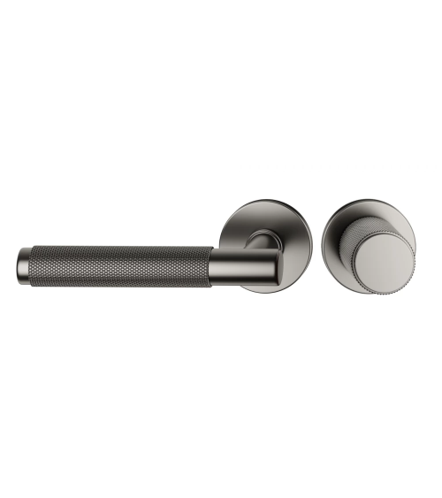 Asymmetric duo textured graphite Time door handle and knob design handle front view