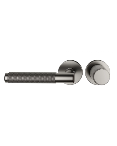 Asymmetric duo textured graphite Time door handle and knob design handle horizontally aligned
