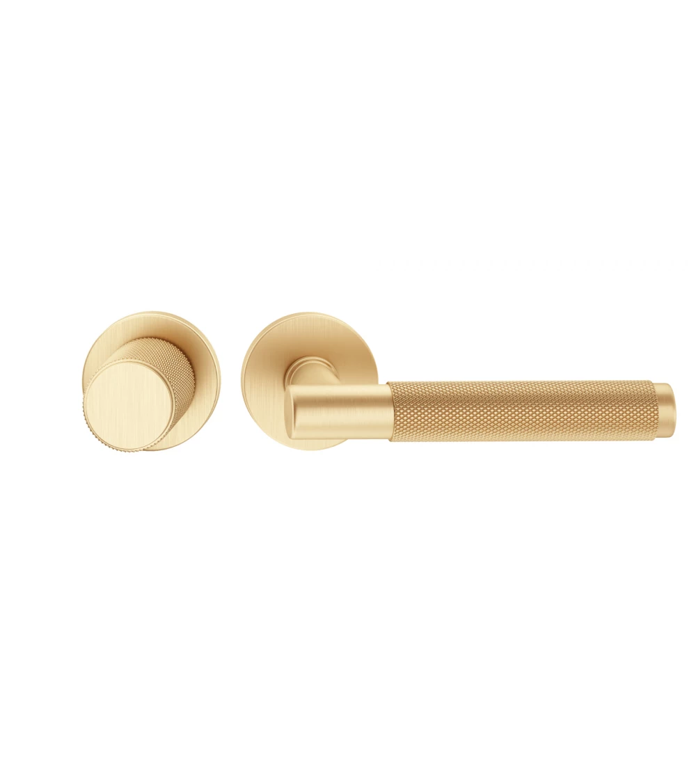 Asymmetric duo textured matt gold Time door handle and knob design handle horizontally aligned