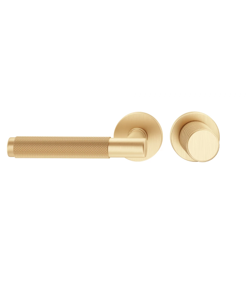 Asymmetric duo textured matt gold Time door handle and knob design handle horizontally aligned