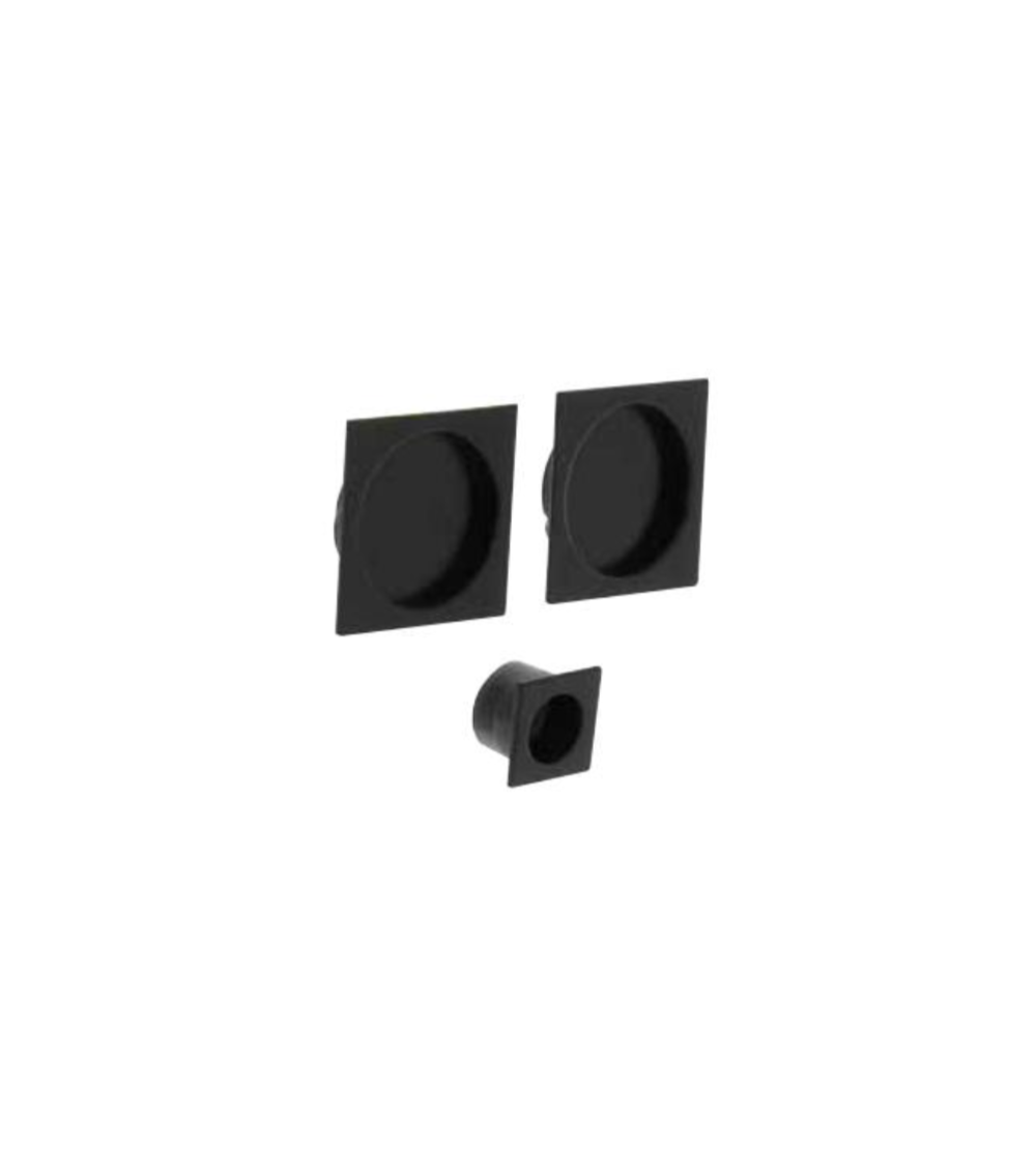 Black square recessed flush pull for sliding door with finger pull - designer handle