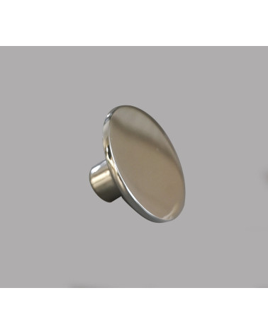 Polished chrome ASTRO furniture knob designer handle on grey background