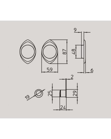 MANDELLI 368T sliding door handle with dimensions