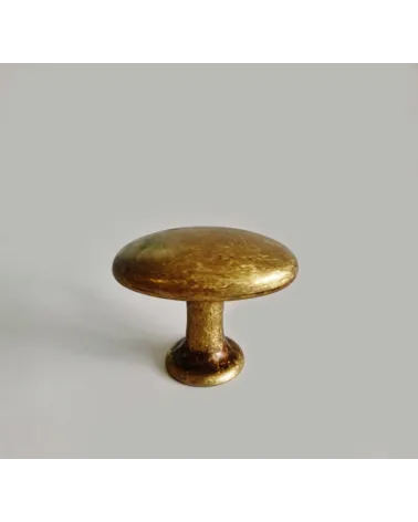 NAPOLI patinated brass furniture knob designer handle front view on light grey background
