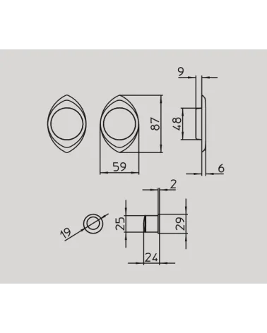 MANDELLI 368T sliding door handle with dimensions