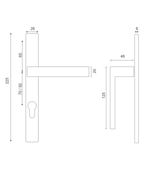 black door handle on slim long backplate