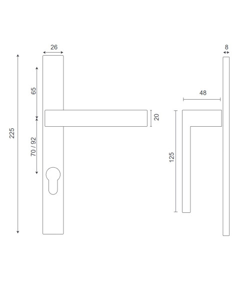 black door handle on slim long backplate