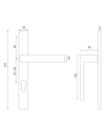 Majestea long slim backplate door handle