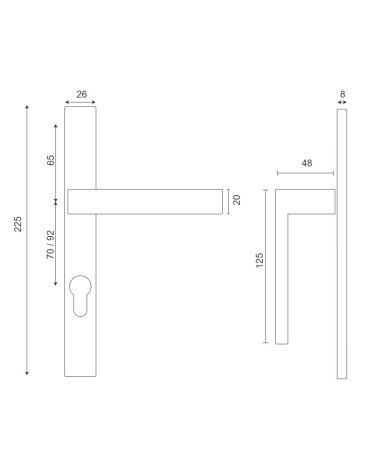 Majestea long slim backplate door handle