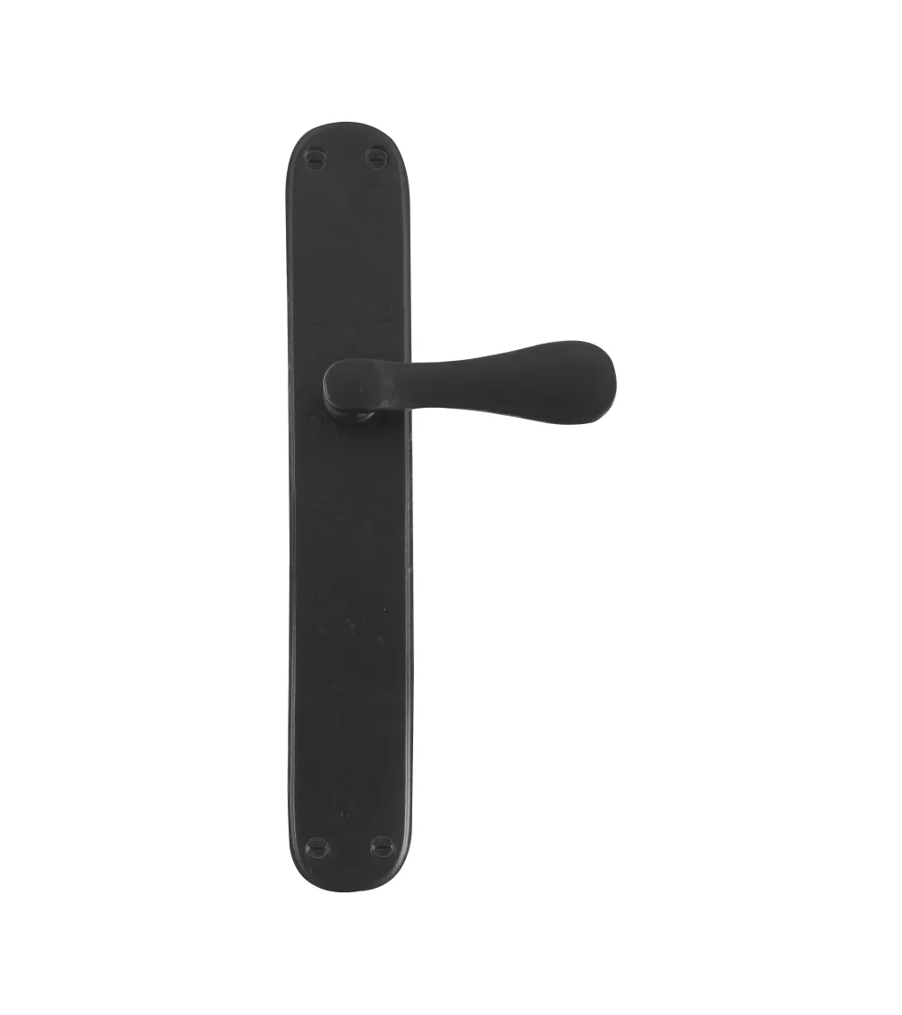 Retro-industrial door handle on longitudinal plate in iron 289 Oval - designer handle