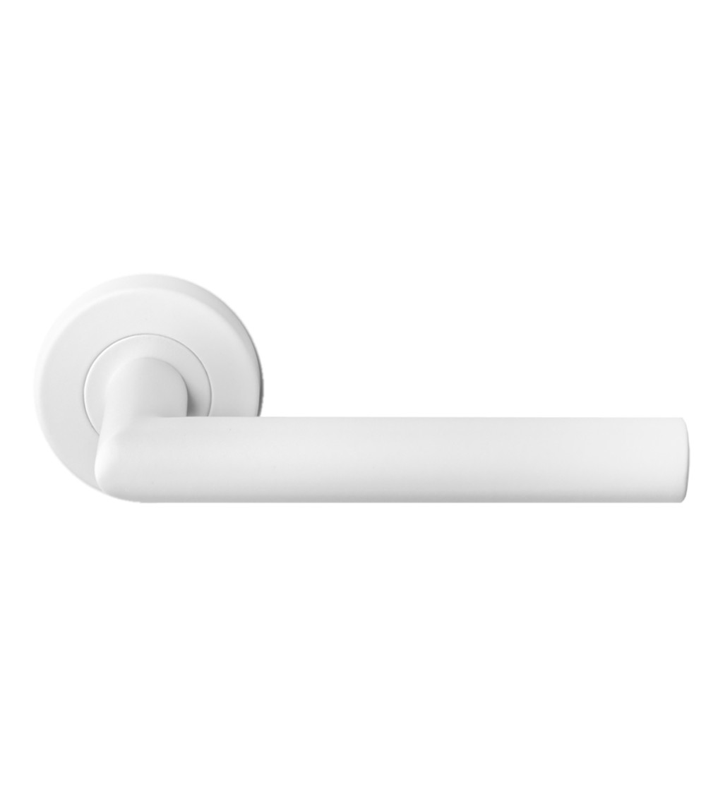white door handle on round rosette