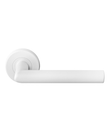 white door handle on round rosette