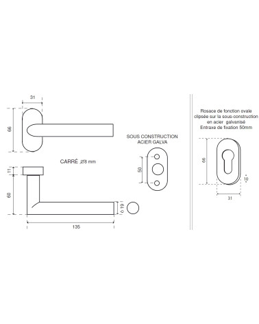 dimensions of the black door handle on an oval rose plate for a narrow profile