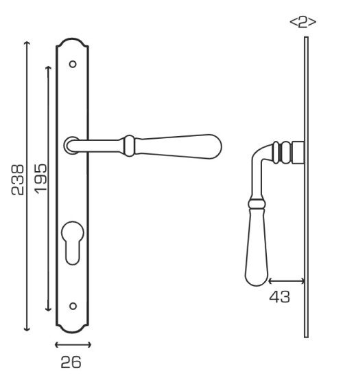 Narrow handle on long black plate