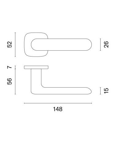 Minimalist OLEA door handle with dimensions
