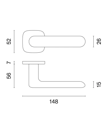 Zamak OLEA door handle with dimensions