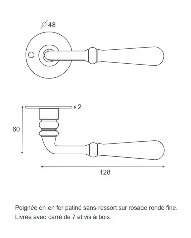 Handles on rose in solid patinated iron - Beynac Model