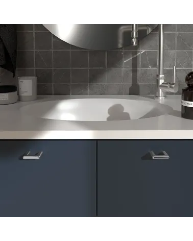 NOX polished chrome furniture handle designer handle mounted on a bathroom unit