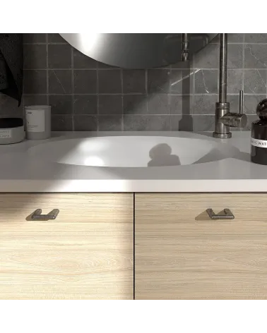 NOX antique silver furniture handle designer handle front view mounted on a bathroom unit