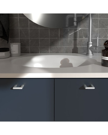 NOX satin chrome furniture handle designer handle mounted on a bathroom unit